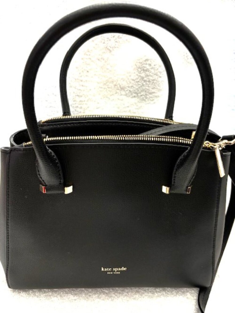 kate spade Sydney Double Zip black leather satchel with crossbody strap